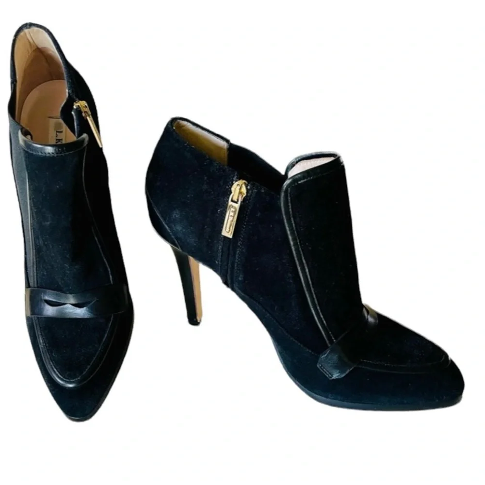 L.K. BENNETT Suede Leather Black Booties Shoes Size 39